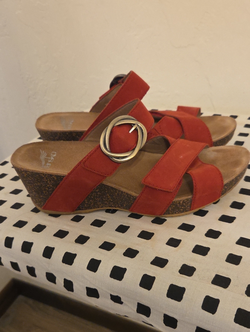 DANSKO Women's Red Suede Wedge Slide Sandals with Buckle